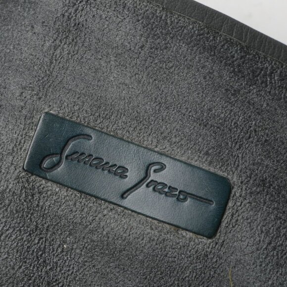 Vintage Susana Grazo Leather Wrap Wide Belt Large Round Wood Buckle Grey Black - Picture 8 of 9